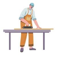 Carpenter working with wooden plank materials vector