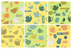 Decorative pattern set with tea cup and kettle vector
