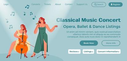 Classical music concert, opera and ballet website vector