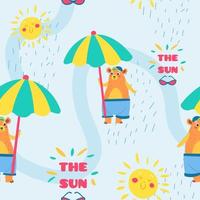 Sun summer season fun, bear personage on beach vector