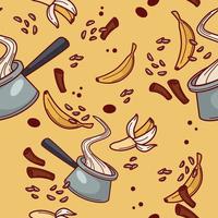 Cooking dessert of chocolate and banana, print vector