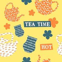 Tea time, hot beverage and drinks from cafe print vector