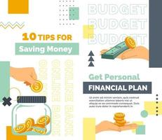 obtener personal financiero plan, consejos para ahorro dinero vector