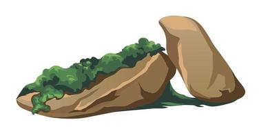 Rocks grown with moss, stones in wood or forest vector