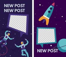 New post, banner with space themed frames vector