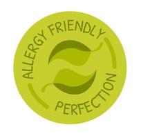 Allergy friendly perfection, eco label or emblem vector