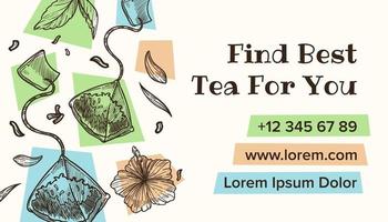 Find best tea for you, business card with contact vector