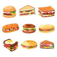 Sandwiches and snacks, fast food dishes and meals vector