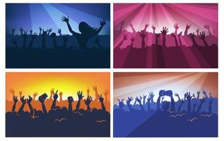 Crowd silhouettes at concert or festival dancing vector