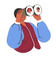 Man looking at people through binoculars vector