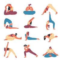 asanas y yoga posa, ejercicios y entrenamientos vector