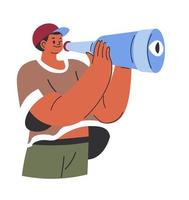 Person with telescope tube looking in distance vector