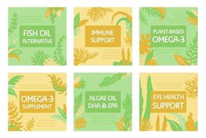 Packaging label design set for omega-3 supplement vector