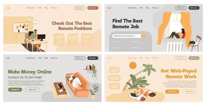 web bandera diseño conjunto con remoto trabajo promoción vector
