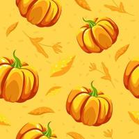 Autumn seasonal flora and pumpkin seamless pattern vector