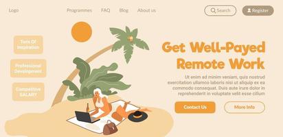 Get well paid remote work, freelancer website vector