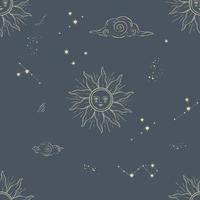 Vintage starry sky design, sun, moon and clouds vector
