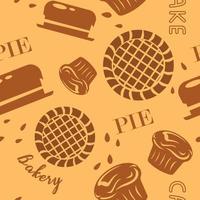 Bakery with tasty pies and pastry production print vector