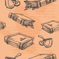 Old books with bookmarks and cup of coffee or tea vector