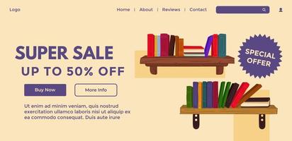 súper rebaja arriba a cincuenta por ciento, libros oferta web vector