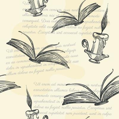Vintage book with open pages and candlelights