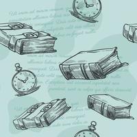 Vintage books and watch, seamless pattern design vector