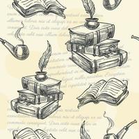 Old books and smoking pipe, seamless pattern print vector