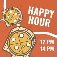 Happy hour at pizzeria, pizza bakery offers banner vector