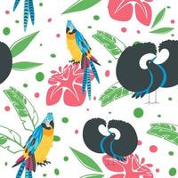 Exotic and tropical birds foliage seamless pattern vector