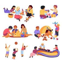 Kids playing games, toddlers with toys vector