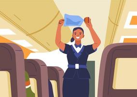 Stewardess showing how to use oxygen mask vector