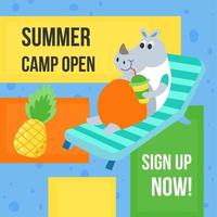 Summer camp for children, sign now promo banner vector