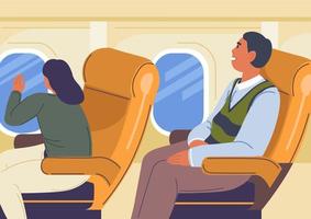 People aircraft, passengers looking out of window vector