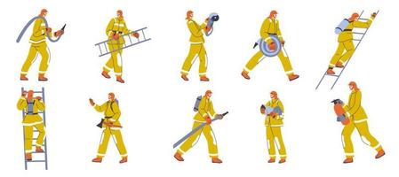 Firefighters at work, people wearing suits vector