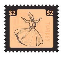 Dancing dervish postmark or postcard with price vector