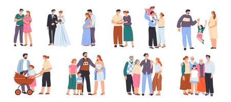 familia de hombre y mujer, padres con niños vector