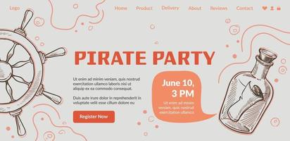 Pirate party, register now register now website vector