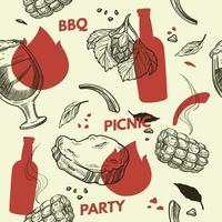 BBQ pinic party with beer and snacks patterns vector