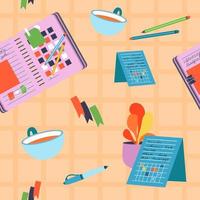 Office supplies, documents and pencils pattern vector