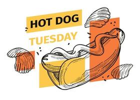 Hot dog Tuesday, street food promotional banner vector
