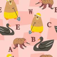 Cute animals with abc letters for learning pattern vector