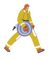 Firefighter with hose, fireman in protective suit vector