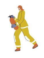 Firefighter with fire extinguisher, man at work vector