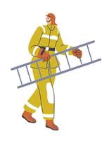 Man in firefighter suit holding ladder vector