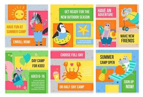 Social media post set for summer camp advertising vector