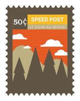 velocidad correo, tarjeta postal o marca con montañas escena vector