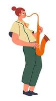 Jazz musician, woman playing on saxophone vector