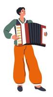 Man playing on accordion, musician performing vector