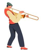 Saxophonist man playing on musical instrument vector