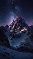 Night landscape with colorful Milky Way at mountains. Starry sky with hills at summer. Beautiful Universe. Space background. . photo